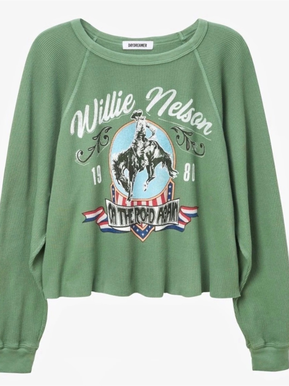 Daydreamer Willie Nelson 1980 Cowboy Raglan Thermal Sweatshirt Small